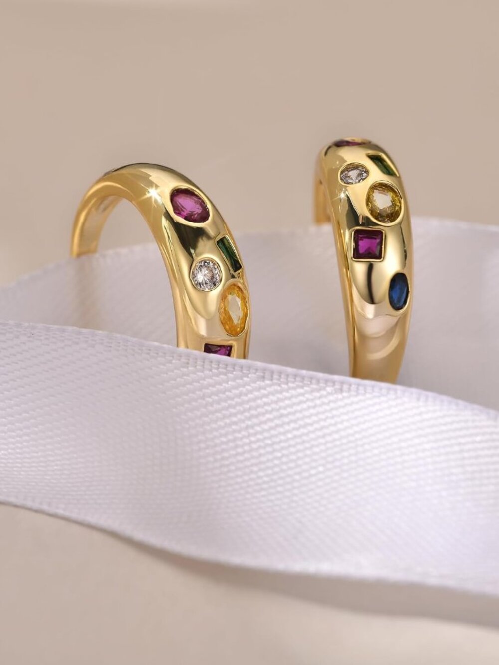Chunky Gold Plated Rings for Women - Trendy Cubic Zirconia 14k Gold Filled Stack - Picture 4 of 6